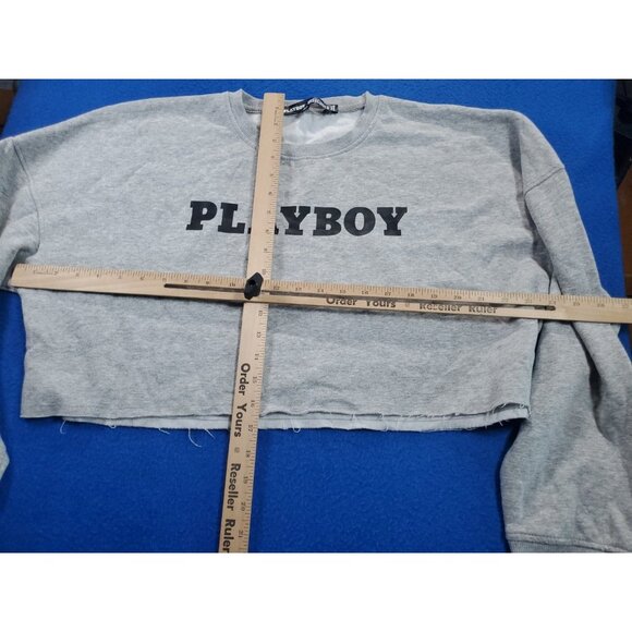 Playboy x Missguided Long Sleeve Cropped Sweater Gray Sweatshirt Women’s Size 8 - Picture 9 of 16